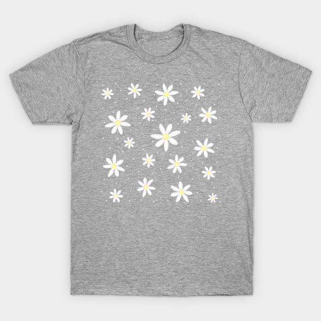 Cute Spring Daisy Flower Pattern Digital Illustration T-Shirt by AlmightyClaire